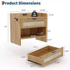 COZONY Table de Chevet en Rotin avec Station de Charge Type-C, Table de Chevet Bohème avec Tiroir et Compartiment Ouvert pour Chambre à Coucher