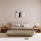 COZONY Table de Chevet en Rotin avec Station de Charge Type-C, Table de Chevet Bohème avec Tiroir et Compartiment Ouvert pour Chambre à Coucher