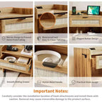 COZONY Table de Chevet en Rotin avec Station de Charge Type-C, Table de Chevet Bohème avec Tiroir et Compartiment Ouvert pour Chambre à Coucher