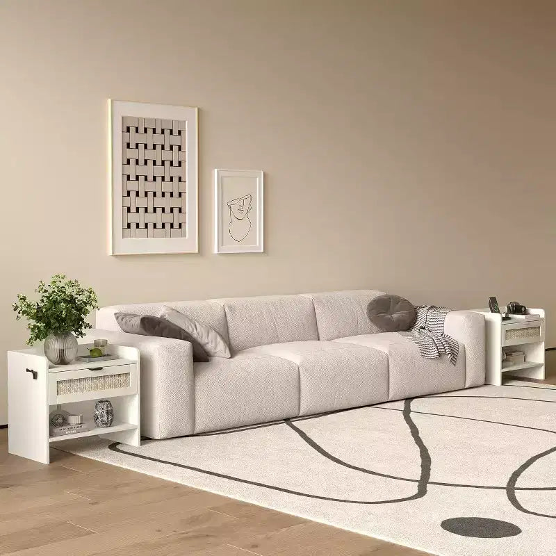COZONY Table de Chevet en Rotin avec Station de Charge Type-C, Table de Chevet Bohème avec Tiroir et Compartiment Ouvert pour Chambre à Coucher