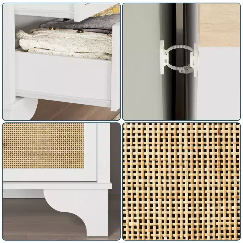 Commode à 7 tiroirs pour chambre à coucher, commode large en rotin naturel de 120 cm, organisateur de rangement de vêtements bohème en bois, pour salon