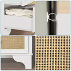 Commode à 7 tiroirs pour chambre à coucher, commode large en rotin naturel de 120 cm, organisateur de rangement de vêtements bohème en bois, pour salon