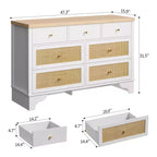 Commode à 7 tiroirs pour chambre à coucher, commode large en rotin naturel de 120 cm, organisateur de rangement de vêtements bohème en bois, pour salon