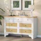 Commode à 7 tiroirs pour chambre à coucher, commode large en rotin naturel de 120 cm, organisateur de rangement de vêtements bohème en bois, pour salon
