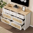 Commode à 7 tiroirs pour chambre à coucher, commode large en rotin naturel de 120 cm, organisateur de rangement de vêtements bohème en bois, pour salon