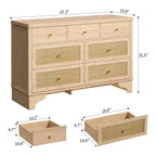 Commode à 7 tiroirs pour chambre à coucher, commode large en rotin naturel de 120 cm, organisateur de rangement de vêtements bohème en bois, pour salon