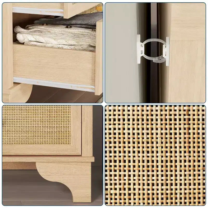 Commode à 7 tiroirs pour chambre à coucher, commode large en rotin naturel de 120 cm, organisateur de rangement de vêtements bohème en bois, pour salon