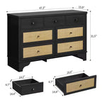 Commode à 7 tiroirs pour chambre à coucher, commode large en rotin naturel de 120 cm, organisateur de rangement de vêtements bohème en bois, pour salon