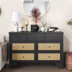 Commode à 7 tiroirs pour chambre à coucher, commode large en rotin naturel de 120 cm, organisateur de rangement de vêtements bohème en bois, pour salon