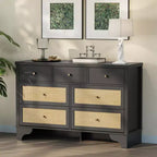 Commode à 7 tiroirs pour chambre à coucher, commode large en rotin naturel de 120 cm, organisateur de rangement de vêtements bohème en bois, pour salon