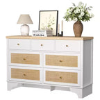 Commode à 7 tiroirs pour chambre à coucher, commode large en rotin naturel de 120 cm, organisateur de rangement de vêtements bohème en bois, pour salon