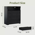 Petite commode pour placard de chambre à coucher, avec 3 tiroirs, en bois, avec station de recharge et lumières LED, pour salon