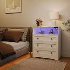 Petite commode pour placard de chambre à coucher, avec 3 tiroirs, en bois, avec station de recharge et lumières LED, pour salon