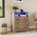 Petite commode pour placard de chambre à coucher, avec 3 tiroirs, en bois, avec station de recharge et lumières LED, pour salon