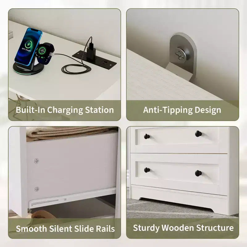 Petite commode pour placard de chambre à coucher, avec 3 tiroirs, en bois, avec station de recharge et lumières LED, pour salon
