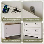Petite commode pour placard de chambre à coucher, avec 3 tiroirs, en bois, avec station de recharge et lumières LED, pour salon