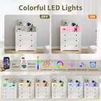 Petite commode pour placard de chambre à coucher, avec 3 tiroirs, en bois, avec station de recharge et lumières LED, pour salon
