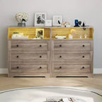 Petite commode pour placard de chambre à coucher, avec 3 tiroirs, en bois, avec station de recharge et lumières LED, pour salon