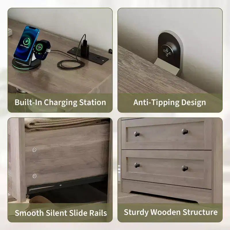Petite commode pour placard de chambre à coucher, avec 3 tiroirs, en bois, avec station de recharge et lumières LED, pour salon