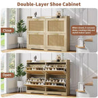Meuble à Chaussures avec 4 Tiroirs Basculants, Organiseur de Rangement à Chaussures Caché en Rotin, Meuble à Chaussures Autonome pour Couloir Salon Appartement