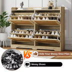 Meuble à Chaussures avec 4 Tiroirs Basculants, Organiseur de Rangement à Chaussures Caché en Rotin, Meuble à Chaussures Autonome pour Couloir Salon Appartement