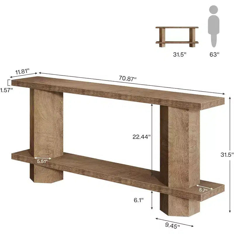 Console Lantine de 180 cm de long pour entrée, table de canapé en bois à placer derrière un canapé, pour salon, couloir, foyer, couleur bois clair