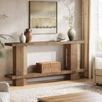 Console Lantine de 180 cm de long pour entrée, table de canapé en bois à placer derrière un canapé, pour salon, couloir, foyer, couleur bois clair