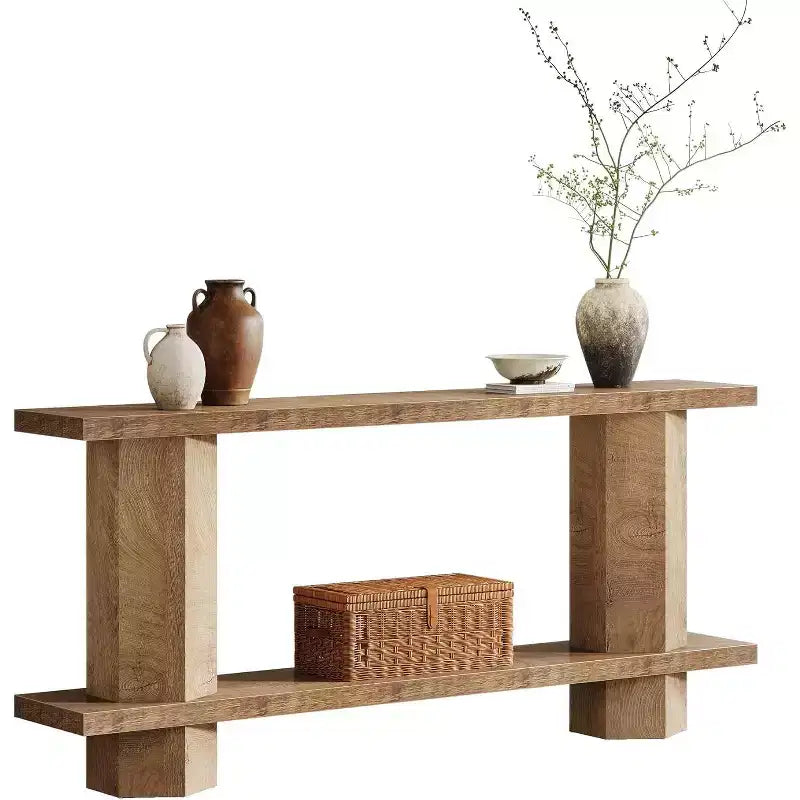 Console Lantine de 180 cm de long pour entrée, table de canapé en bois à placer derrière un canapé, pour salon, couloir, foyer, couleur bois clair