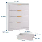 Commode cannelée pour chambre à coucher avec 4 tiroirs, commode moderne de 98 cm de haut avec poignées en métal doré, commode large pour couloir, placard