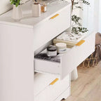 Commode cannelée pour chambre à coucher avec 4 tiroirs, commode moderne de 98 cm de haut avec poignées en métal doré, commode large pour couloir, placard