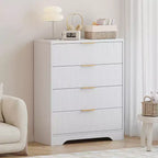 Commode cannelée pour chambre à coucher avec 4 tiroirs, commode moderne de 98 cm de haut avec poignées en métal doré, commode large pour couloir, placard