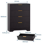 Commode cannelée pour chambre à coucher avec 4 tiroirs, commode moderne de 98 cm de haut avec poignées en métal doré, commode large pour couloir, placard