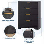 Commode cannelée pour chambre à coucher avec 4 tiroirs, commode moderne de 98 cm de haut avec poignées en métal doré, commode large pour couloir, placard