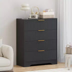 Commode cannelée pour chambre à coucher avec 4 tiroirs, commode moderne de 98 cm de haut avec poignées en métal doré, commode large pour couloir, placard