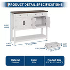 Console de style rustique avec 2 tiroirs, 4 portes et des étagères ouvertes – un buffet bas étroit parfait pour les cuisines, les couloirs ou les salons.