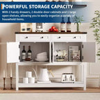 Console de style rustique avec 2 tiroirs, 4 portes et des étagères ouvertes – un buffet bas étroit parfait pour les cuisines, les couloirs ou les salons.