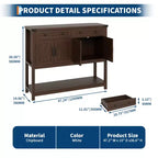 Console de style rustique avec 2 tiroirs, 4 portes et des étagères ouvertes – un buffet bas étroit parfait pour les cuisines, les couloirs ou les salons.