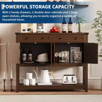 Console de style rustique avec 2 tiroirs, 4 portes et des étagères ouvertes – un buffet bas étroit parfait pour les cuisines, les couloirs ou les salons.