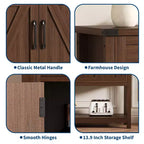 Console de style rustique avec 2 tiroirs, 4 portes et des étagères ouvertes – un buffet bas étroit parfait pour les cuisines, les couloirs ou les salons.
