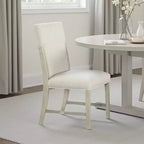 Royal Hampton Side Dining Chair Set of 2, Natural Brown Solid Wood, Soft White Fabric
