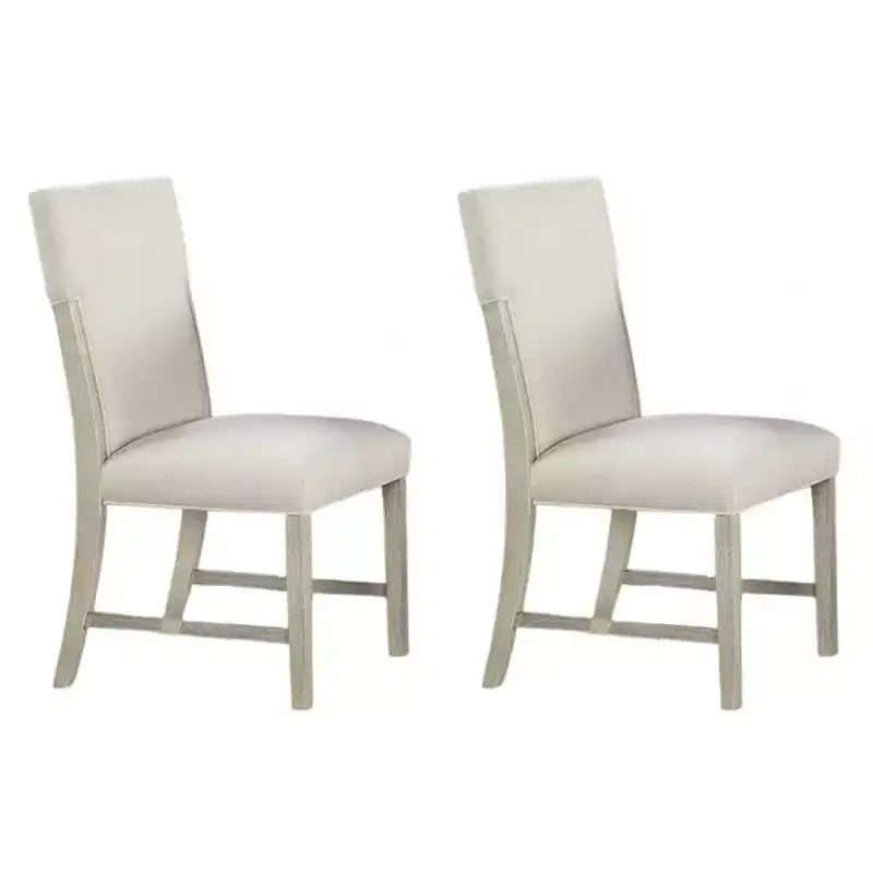 Lot de 2 chaises de salle à manger Royal Hampton, bois massif marron naturel, tissu blanc doux