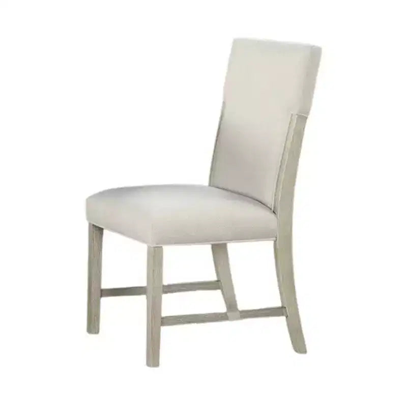 Lot de 2 chaises de salle à manger Royal Hampton, bois massif marron naturel, tissu blanc doux