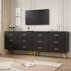 Commode en bois à 6 tiroirs avec poignées dorées, Grand meuble de rangement pour chambre, salon ou entrée, Meuble de chambre moderne