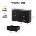 Commode en bois à 6 tiroirs avec poignées dorées, Grand meuble de rangement pour chambre, salon ou entrée, Meuble de chambre moderne