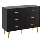 Commode en bois à 6 tiroirs avec poignées dorées, Grand meuble de rangement pour chambre, salon ou entrée, Meuble de chambre moderne