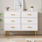 Commode en bois à 6 tiroirs avec poignées dorées, Grand meuble de rangement pour chambre, salon ou entrée, Meuble de chambre moderne