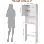 Meuble de rangement WC avec portes persiennes ventilées, étagère réglable, crochets et dispositif anti-basculement, organisateur de salle de bain peu encombrant, blanc