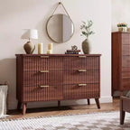 Commode à 6 tiroirs pour chambre à coucher, commode large de 120 cm avec profil incurvé