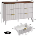 Commode à 6 tiroirs pour chambre à coucher, commode large de 120 cm avec profil incurvé