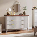 Commode à 6 tiroirs pour chambre à coucher, commode large de 120 cm avec profil incurvé